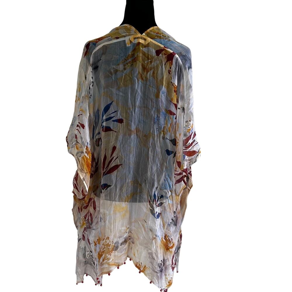 Soft Surroundings Cardigan Duster Sheer Kimono Floral Beaded Hem Boho Style - Picture 4 of 9